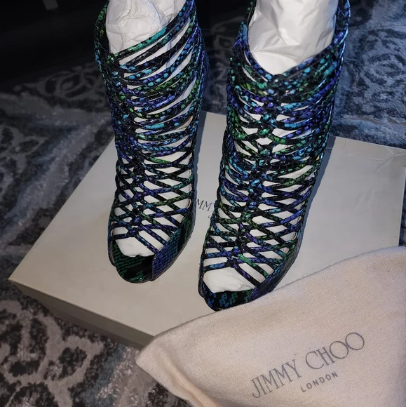 Jimmy Choo Blue and Green Strappy Heels - Picture 5 of 7